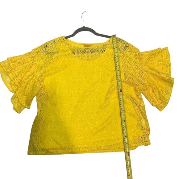 Ruby Rd Yellow Crochet Overlay Top - Picture 6 of 8